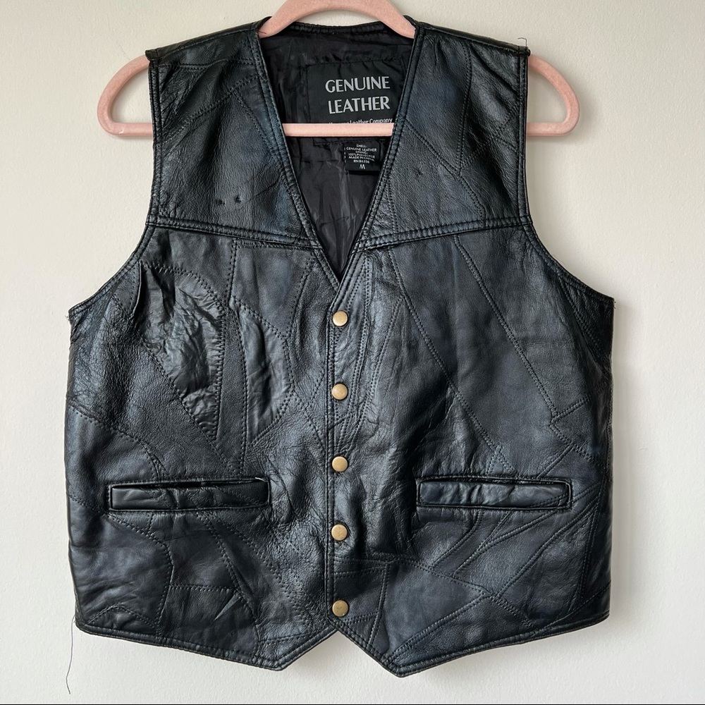 Navarre Leather Company Vintage Quilted Leather Vest Black Size Medium